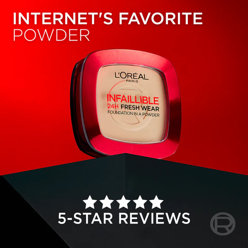 L’Oréal Paris Infaillible Up to 24H Fresh Wear Foundation in a Powder- Waterproof, Heatproof, Sweatproof
