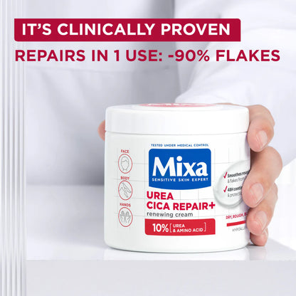 Mixa Urea Cica Repair Cream Jar - For Keratosis Pilaris, Dry Rough Fragile Skin & Tiny Reddish Bumps - With 10% Urea and Niacinamide - For Face, Hands & Body - 400 ml