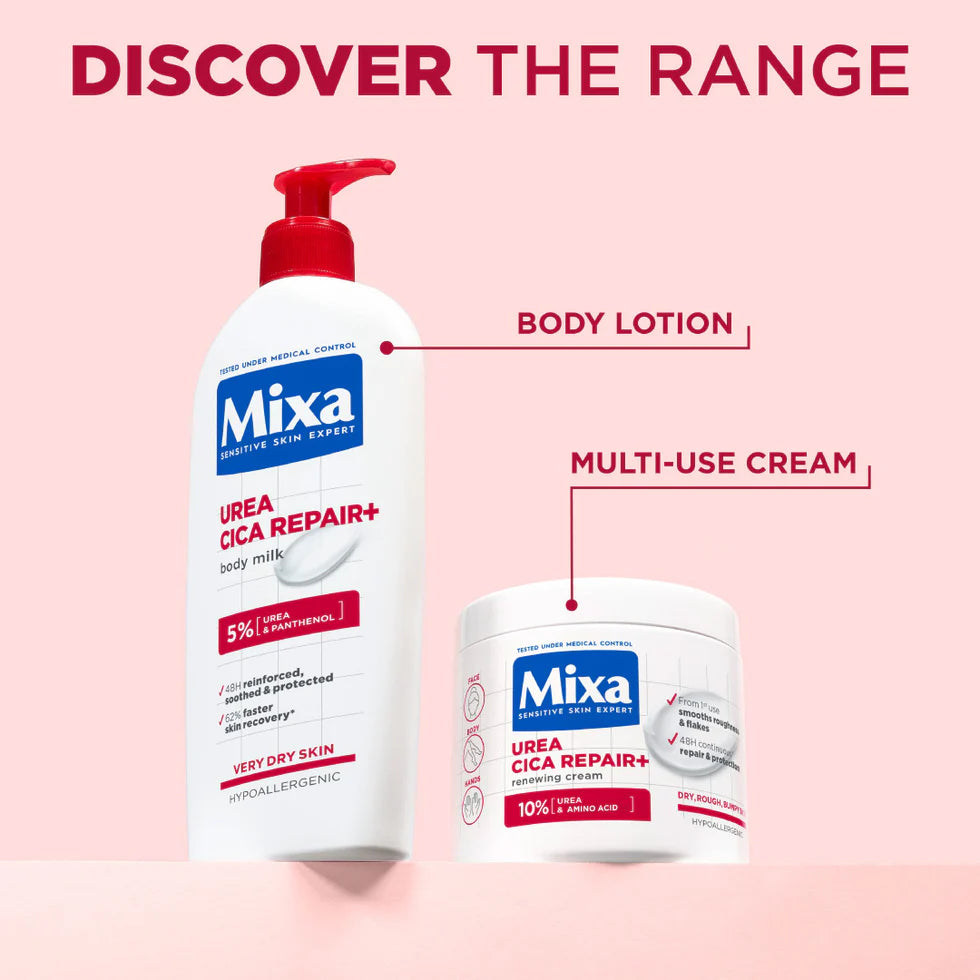 Mixa Urea Cica Repair Cream Jar - For Keratosis Pilaris, Dry Rough Fragile Skin & Tiny Reddish Bumps - With 10% Urea and Niacinamide - For Face, Hands & Body - 400 ml