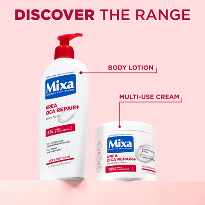 Mixa Urea Cica Repair Cream Jar - For Keratosis Pilaris, Dry Rough Fragile Skin & Tiny Reddish Bumps - With 10% Urea and Niacinamide - For Face, Hands & Body - 400 ml