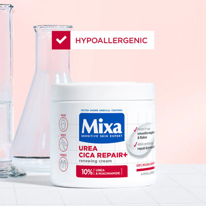 Mixa Urea Cica Repair Cream Jar - For Keratosis Pilaris, Dry Rough Fragile Skin & Tiny Reddish Bumps - With 10% Urea and Niacinamide - For Face, Hands & Body - 400 ml